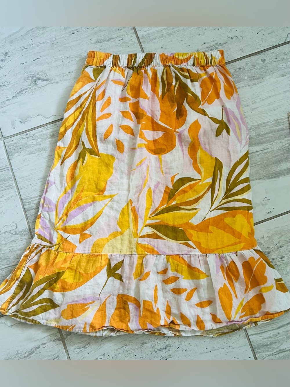 C&C California 100% Linen Tropical Wrap Midi Skirt | Size Large - Picture 5 of 10